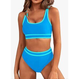 BLMJ Womens High Waisted Bikini Set Swimsuit 2-Piece Blue Size Small Pool Beach